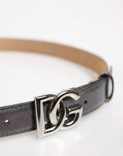 Metallic Leather Silver Tone Logo Buckle Belt