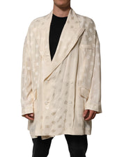 Beige Polyester Logo Monogram Coat Jacket