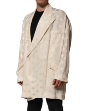 Beige Polyester Logo Monogram Coat Jacket