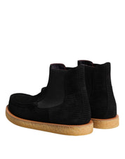 Dolce & Gabbana Black Calfskin Suede Slip-On Ankle Boots with DG Logo