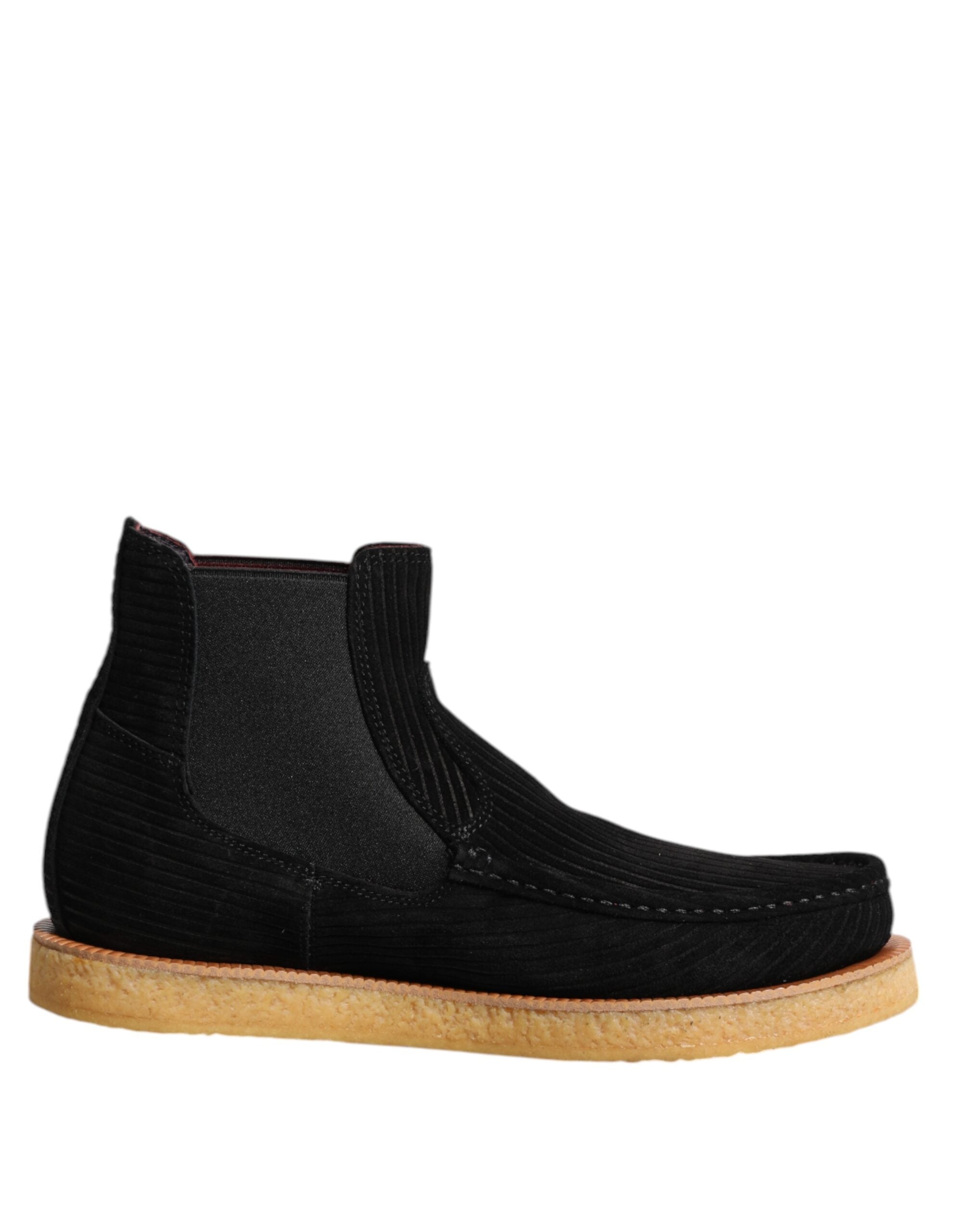 Dolce & Gabbana Black Calfskin Suede Slip-On Ankle Boots
