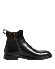 Dolce & Gabbana Black Leather Chelsea Mid Calf Boots