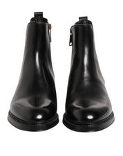 Black Chelsea Leather Mid Calf Boots Shoes
