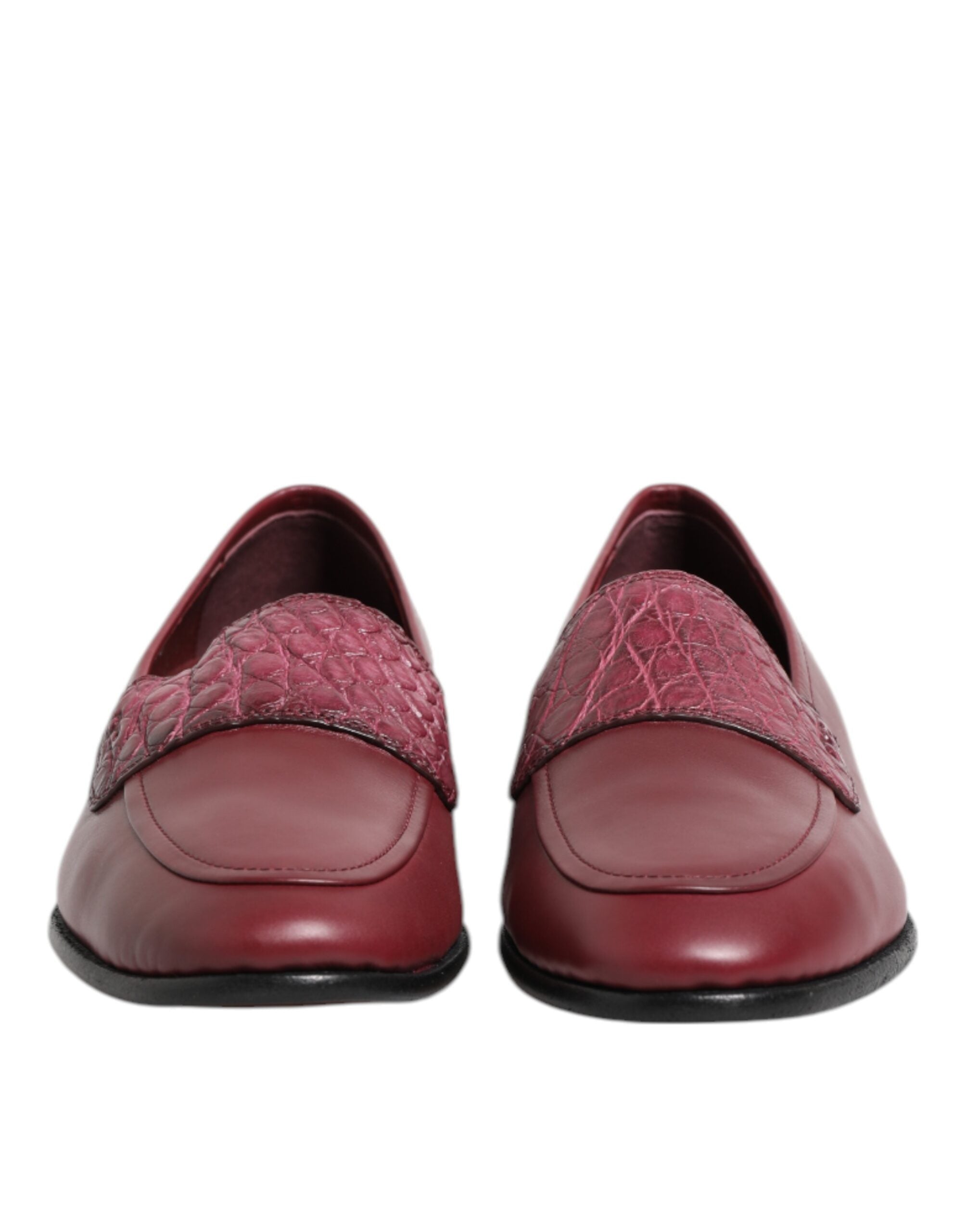 Dolce & Gabbana Burgundy Calfskin Formal Slip-On Shoes