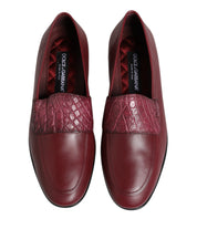 Dolce & Gabbana Burgundy Calfskin Formal Slip-On Shoes