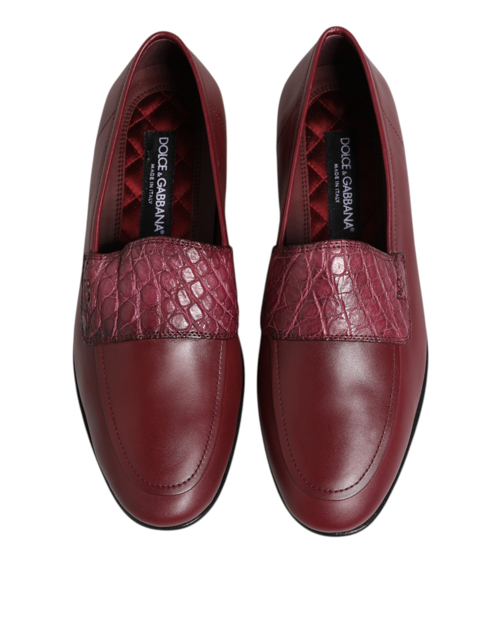 Dolce & Gabbana Burgundy Calfskin Formal Slip-On Shoes