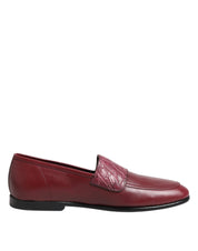 Dolce & Gabbana Burgundy Calfskin Formal Slip-On Shoes