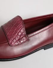 Dolce & Gabbana Burgundy Calfskin Formal Slip-On Shoes