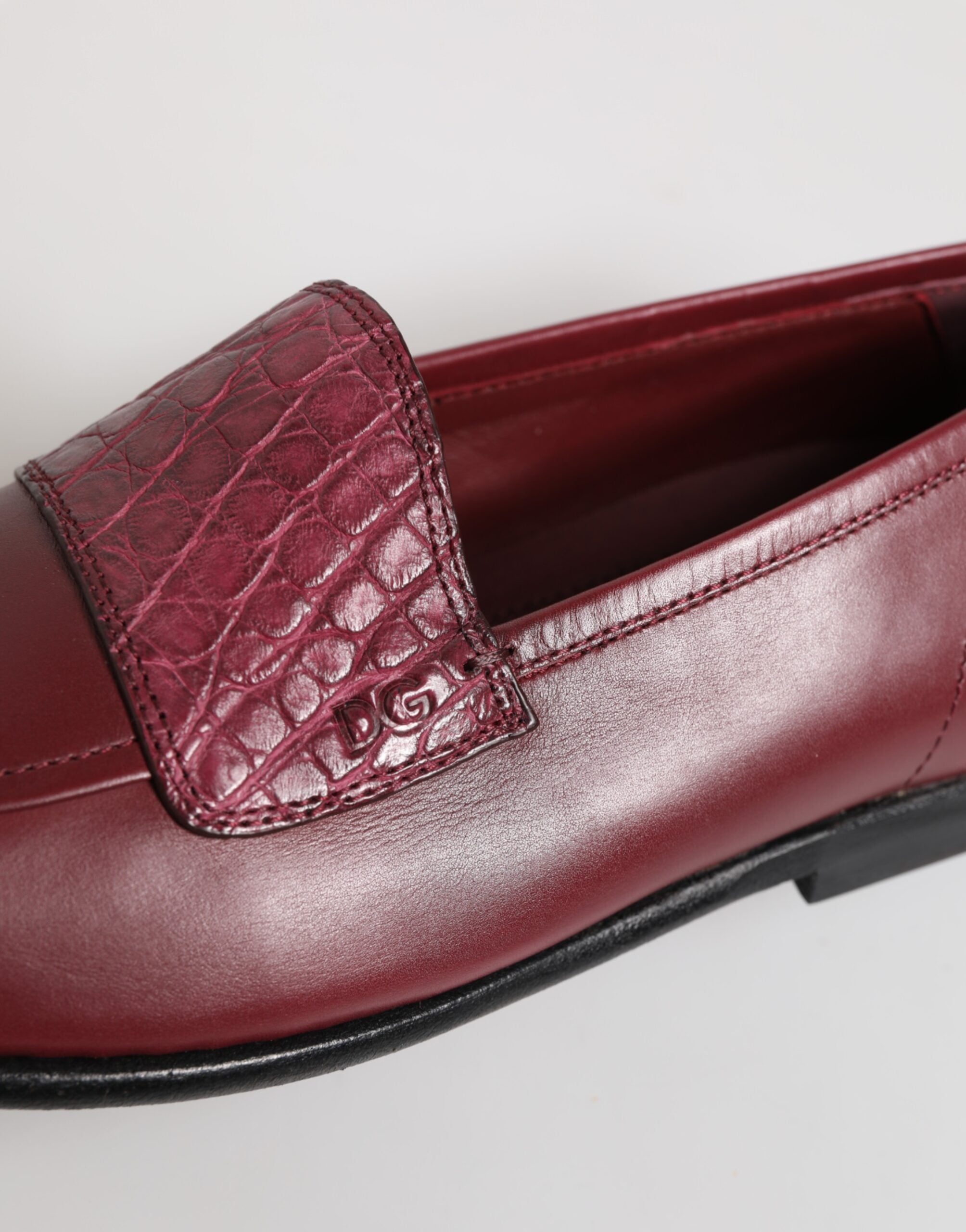 Dolce & Gabbana Burgundy Calfskin Formal Slip-On Shoes
