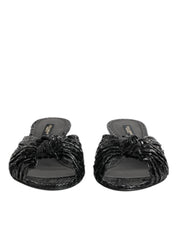 Dolce & Gabbana Black Python Leather Heels Slides Sandals