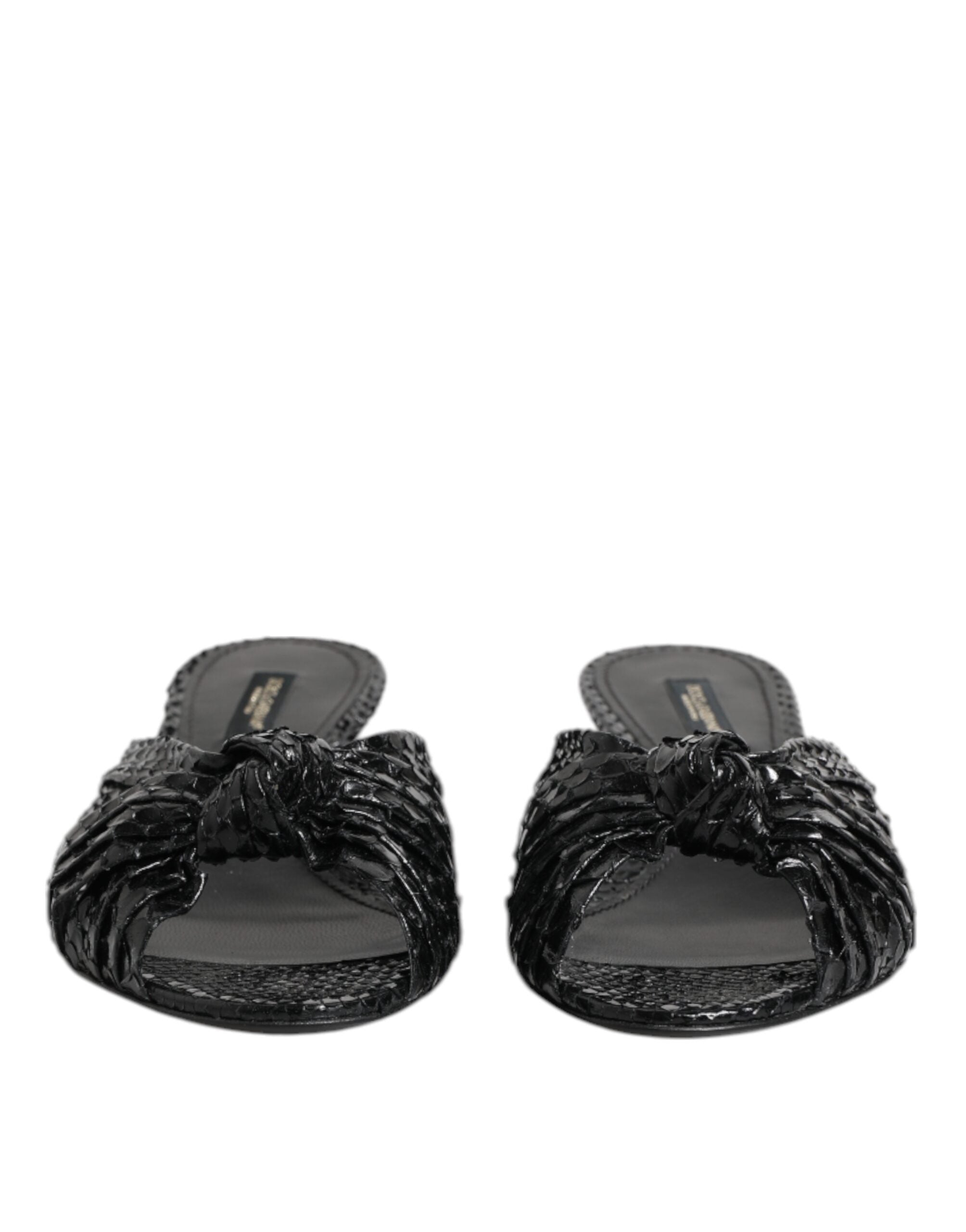 Dolce & Gabbana Black Python Leather Heels Slides Sandals