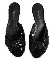 Dolce & Gabbana Black Python Leather Heels Slides Sandals