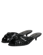 Dolce & Gabbana Black Python Leather Heels Slides Sandals