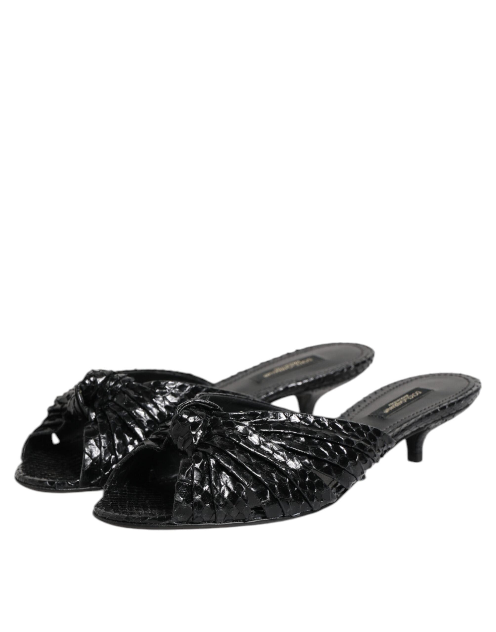 Dolce & Gabbana Black Python Leather Heels Slides Sandals