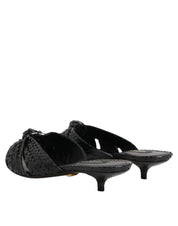 Dolce & Gabbana Black Python Leather Heels Slides Sandals