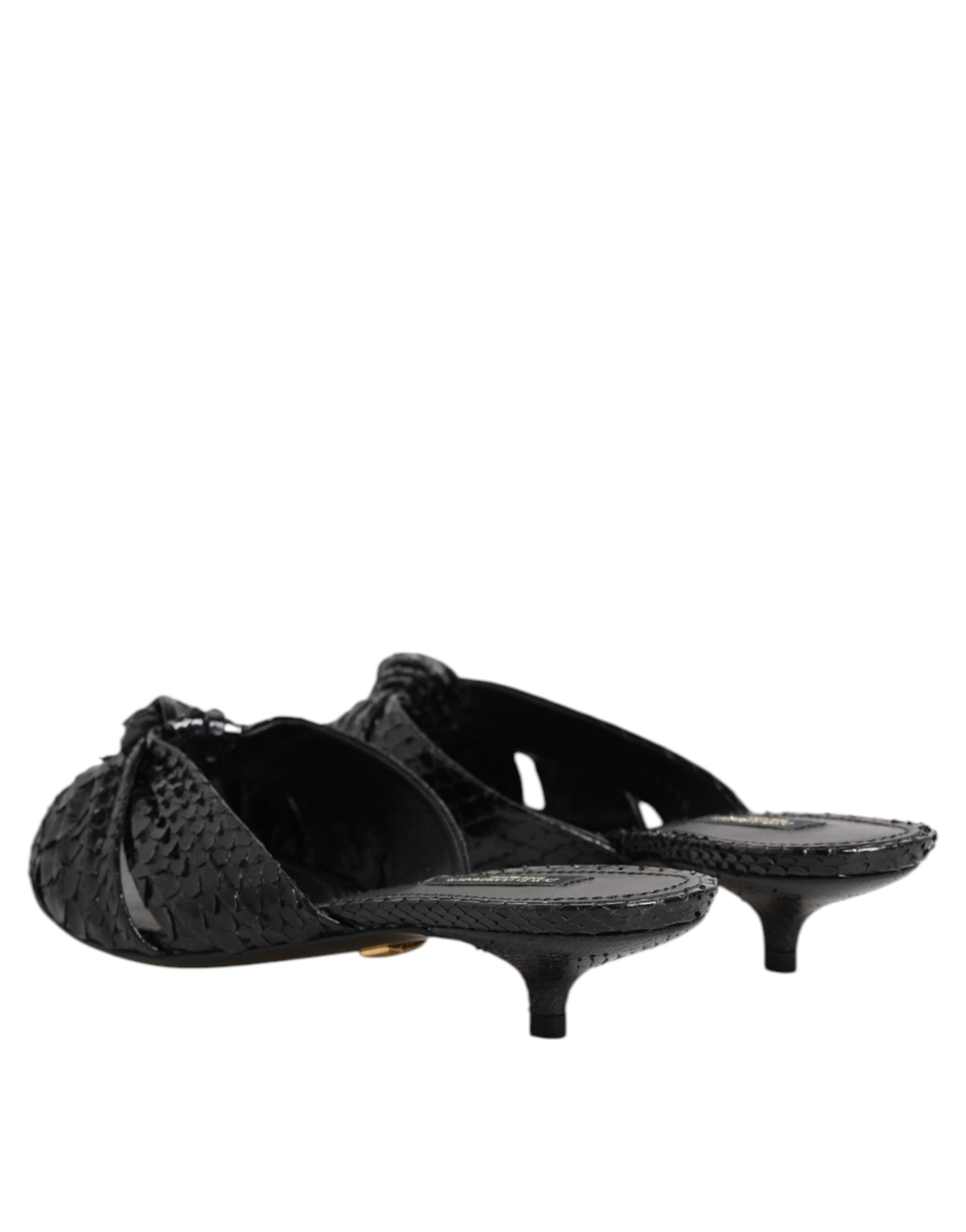 Dolce & Gabbana Black Python Leather Heels Slides Sandals