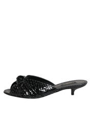 Dolce & Gabbana Black Python Leather Heels Slides Sandals