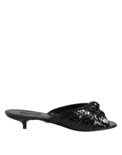 Dolce & Gabbana Black Python Leather Heels Slides Sandals