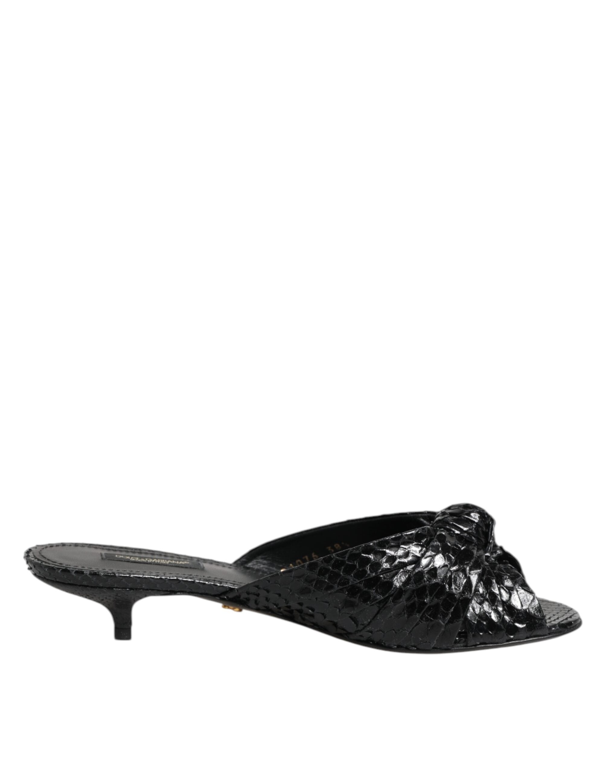 Dolce & Gabbana Black Python Leather Heels Slides Sandals