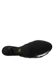 Dolce & Gabbana Black Python Leather Heels Slides Sandals