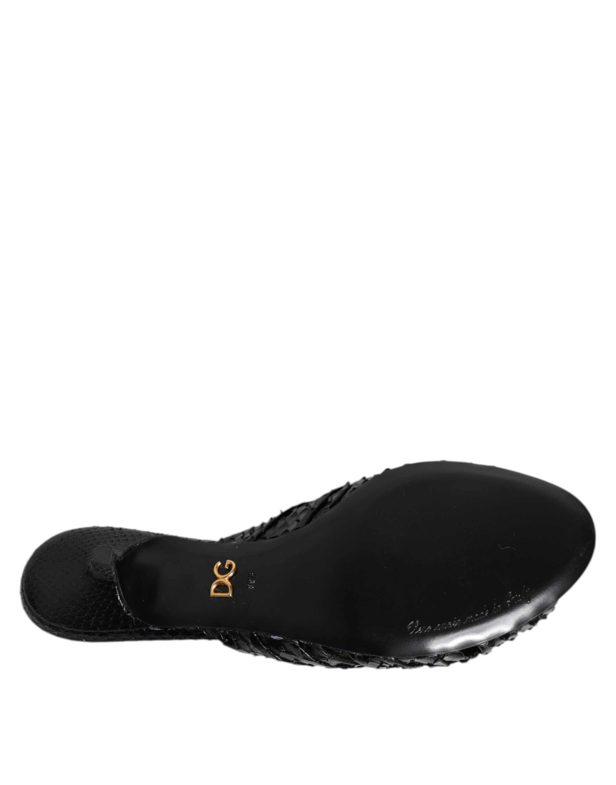 Dolce & Gabbana Black Python Leather Heels Slides Sandals