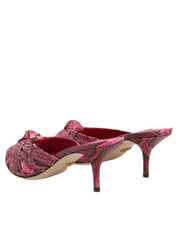 Dolce & Gabbana Pink Python Leather Heels Slides Sandals