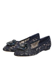 Blue Taormina Lace Crystals Flats Shoes