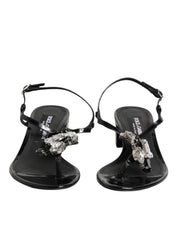 Dolce & Gabbana Black Leather Crystal Ankle Strap Sandals