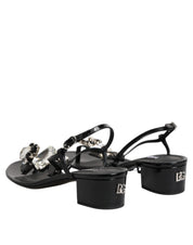 Dolce & Gabbana Black Leather Crystal Ankle Strap Sandals