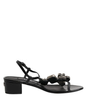 Dolce & Gabbana Black Leather Crystal Ankle Strap Sandals