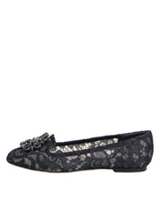 Blue Taormina Lace Crystals Flats Shoes