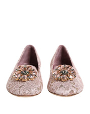 Pink Taormina Lace Crystals Flats Shoes