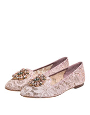 Pink Taormina Lace Crystals Flats Shoes