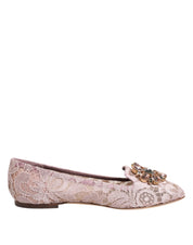 Pink Taormina Lace Crystals Flats Shoes