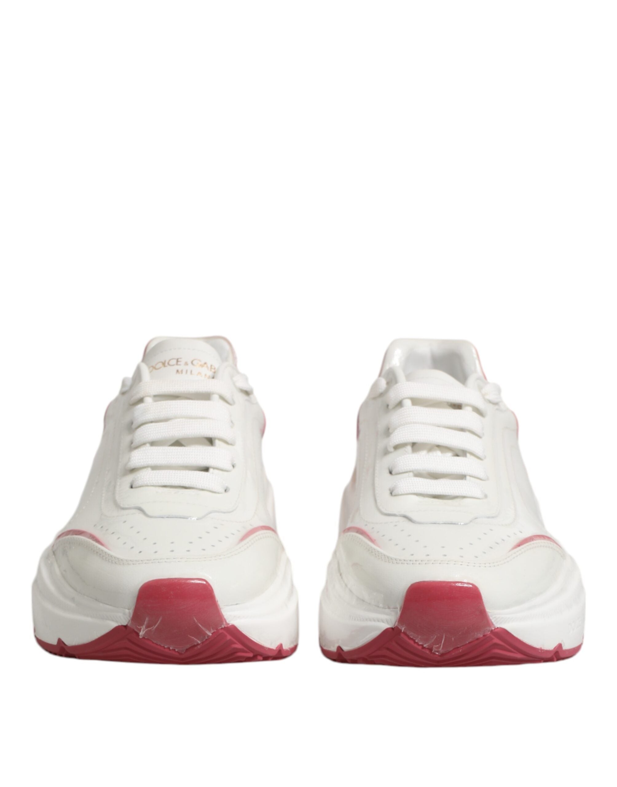Dolce & Gabbana White Pink Calf Leather Low Top Sneakers