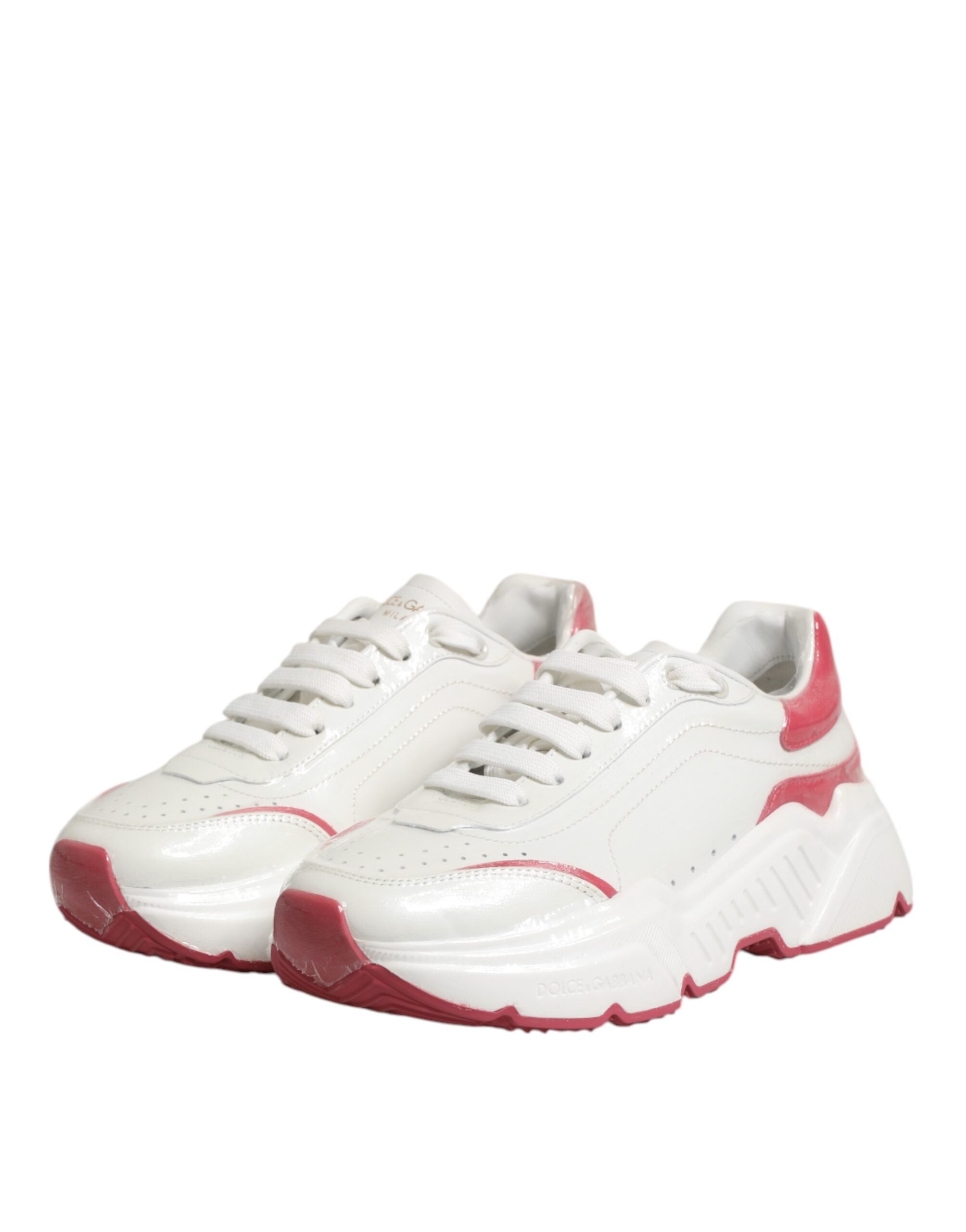 Dolce & Gabbana White Pink Calf Leather Low Top Sneakers