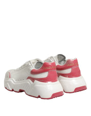 Dolce & Gabbana White Pink Calf Leather Low Top Sneakers