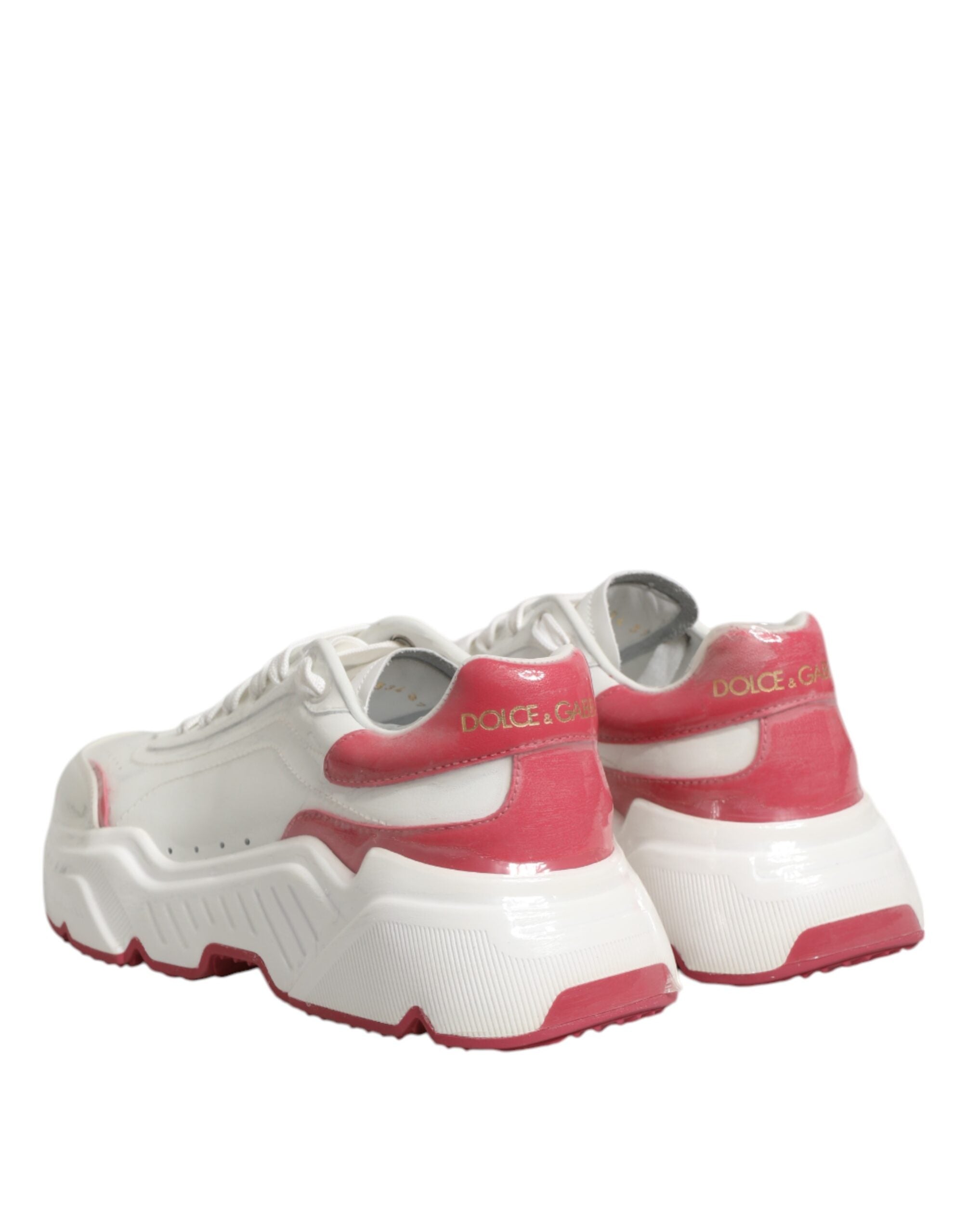 Dolce & Gabbana White Pink Calf Leather Low Top Sneakers
