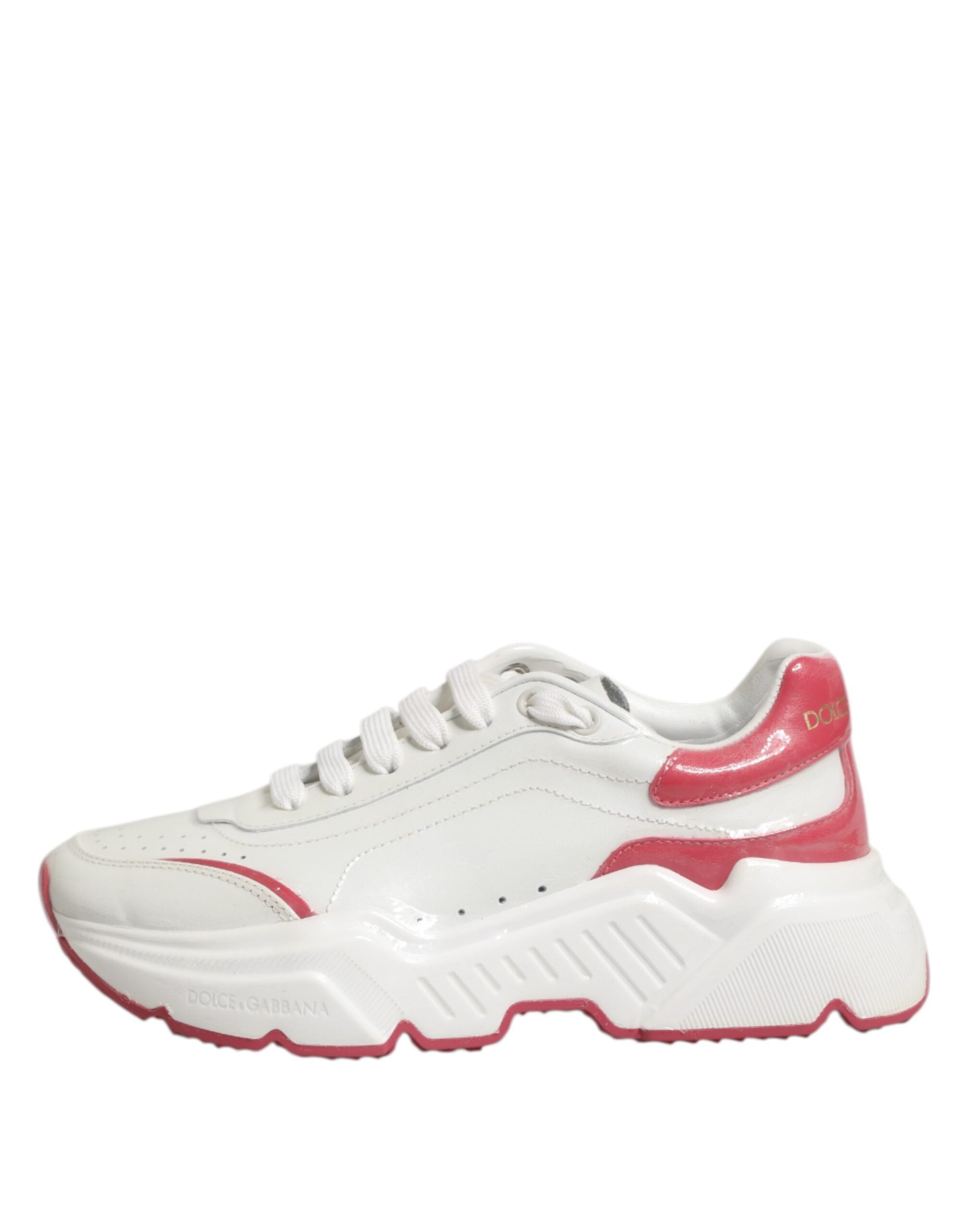 Dolce & Gabbana White Pink Calf Leather Low Top Sneakers