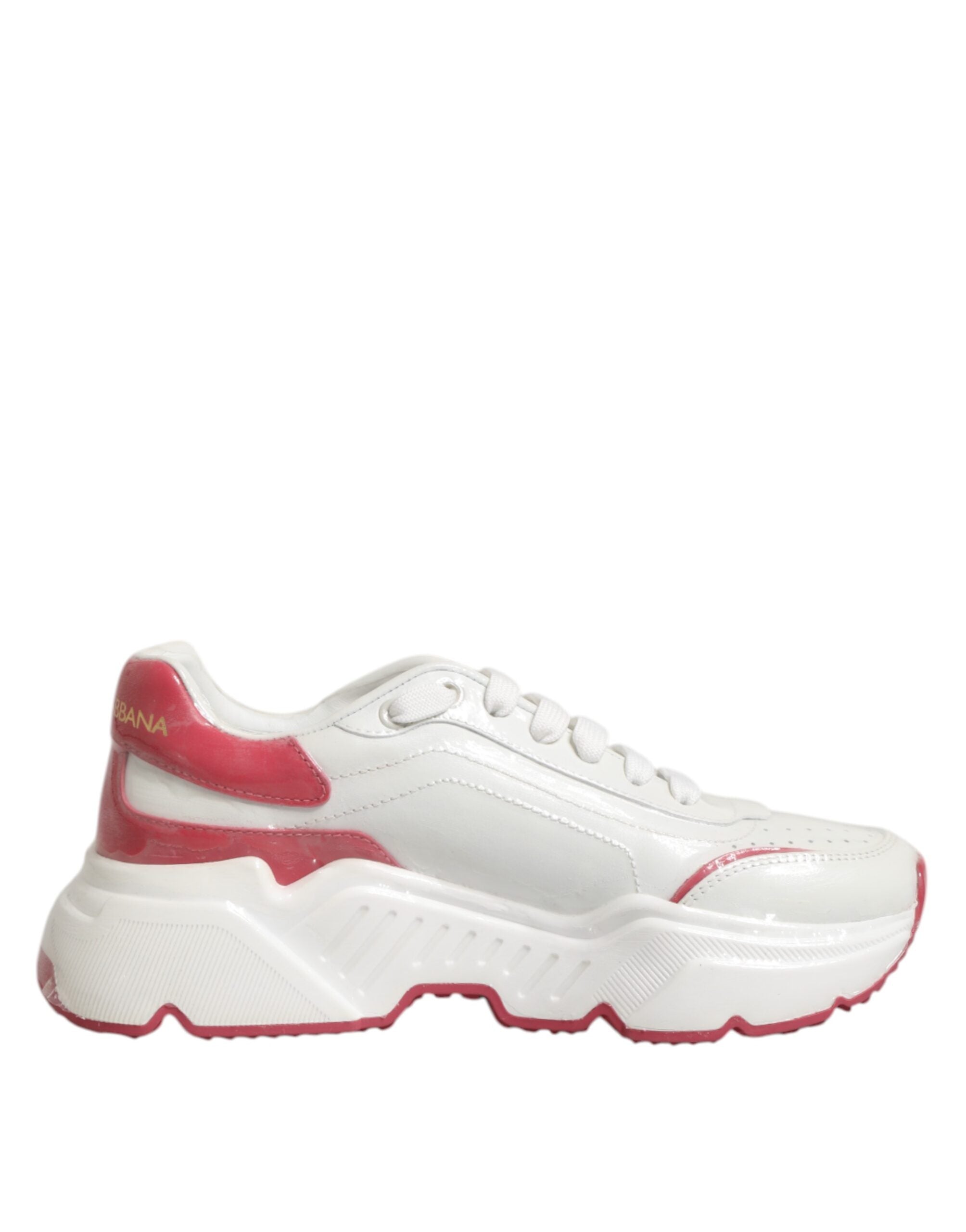 Dolce & Gabbana White Pink Calf Leather Low Top Sneakers