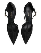 Black Mesh T-strap Stiletto High Heels Shoes