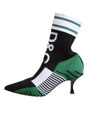 Green Stretch Sock Style Ankle Boots Shoes