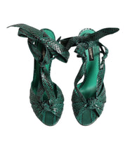 Dolce & Gabbana Green Python Leather Heels Sandals