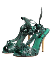 Dolce & Gabbana Green Python Leather Heels Sandals