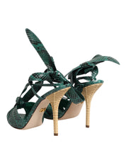 Dolce & Gabbana Green Python Leather Heels Sandals
