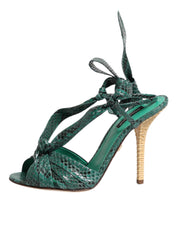 Dolce & Gabbana Green Python Leather Heels Sandals