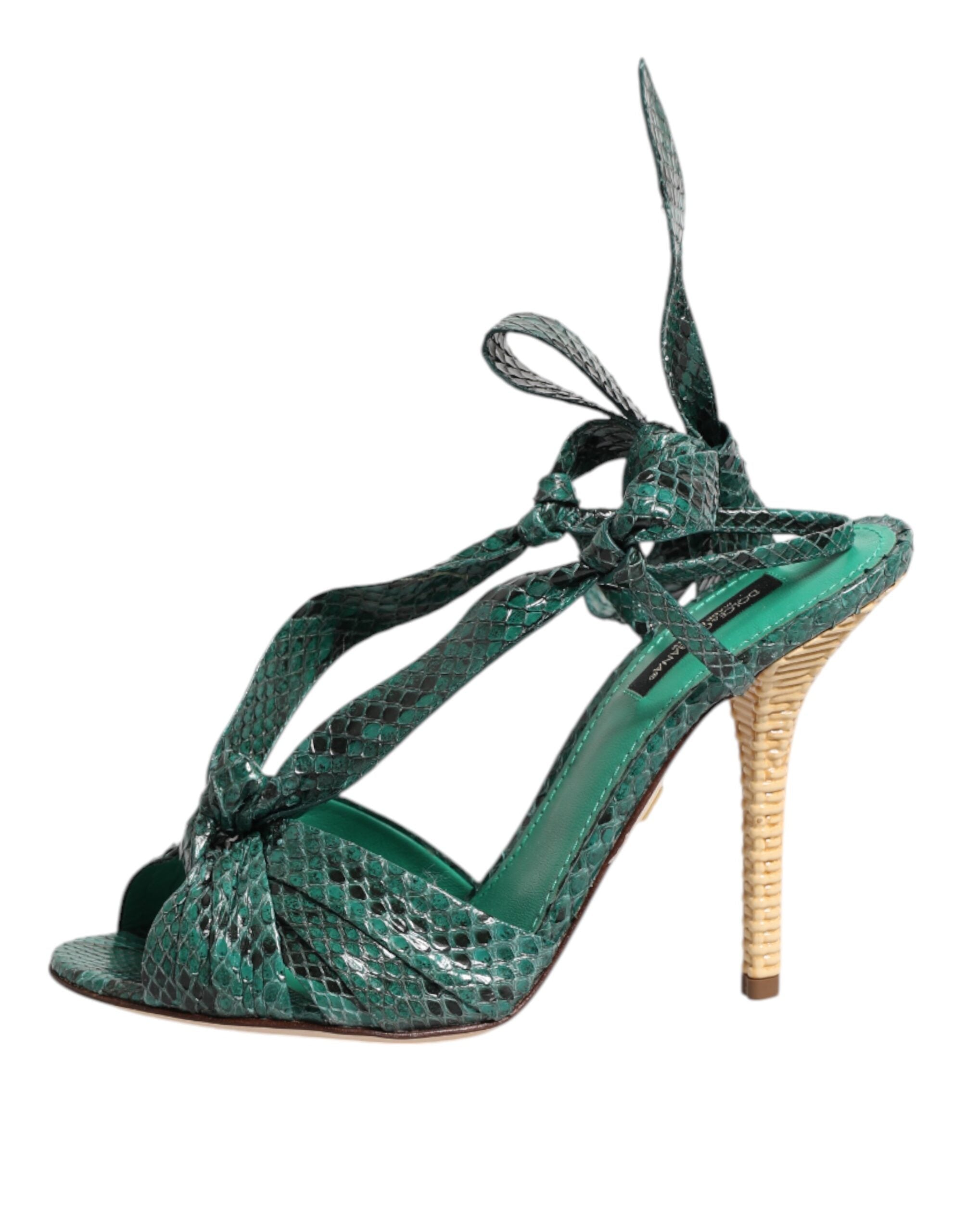 Dolce & Gabbana Green Python Leather Heels Sandals
