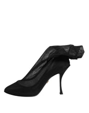 Black Silk Stretch Mesh Sock Boots Shoes