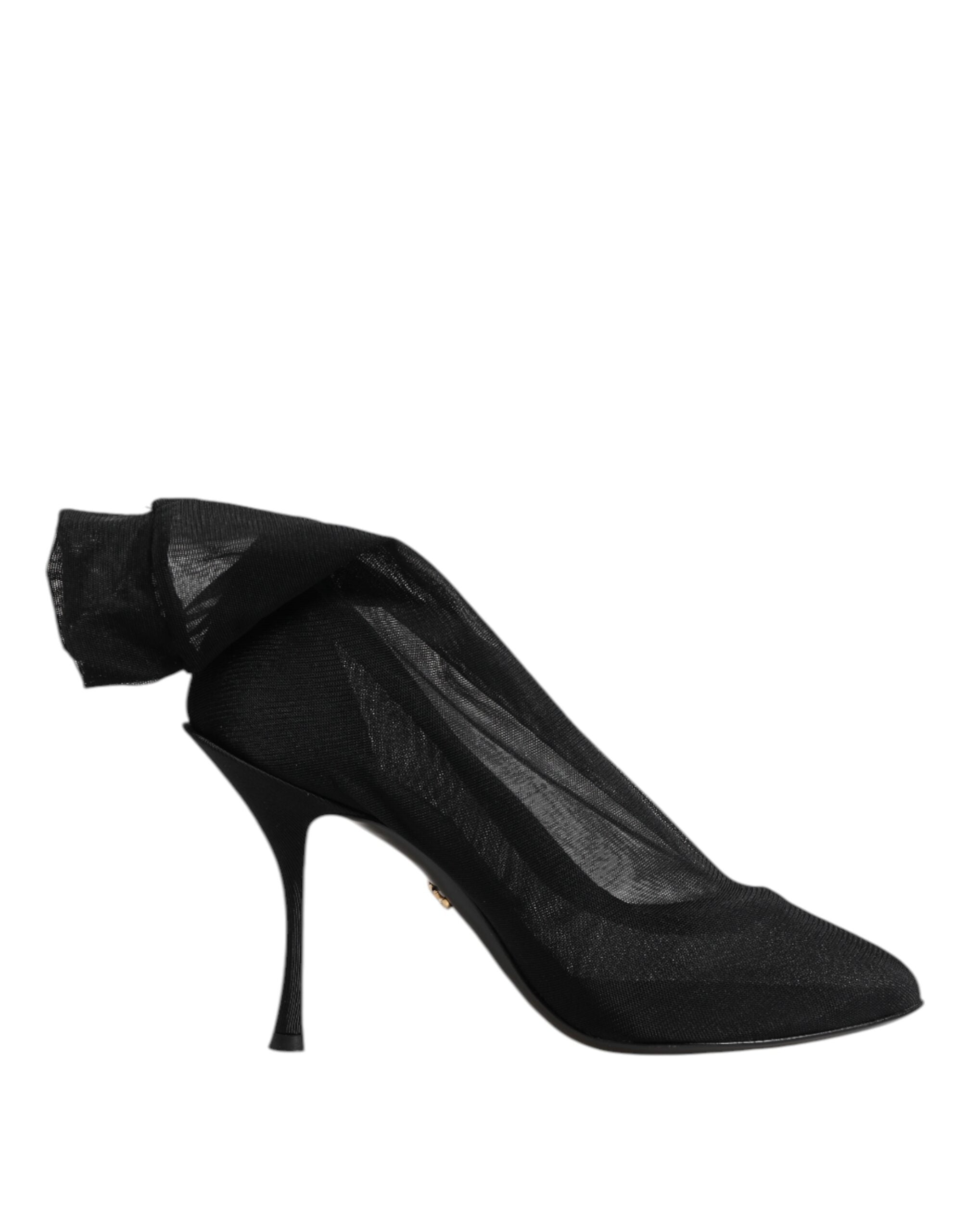 Svarta stövlar i siden med stretchig mesh och logotypdetaljer