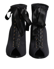 Black Stiletto Heels Lace Up Boots Shoes